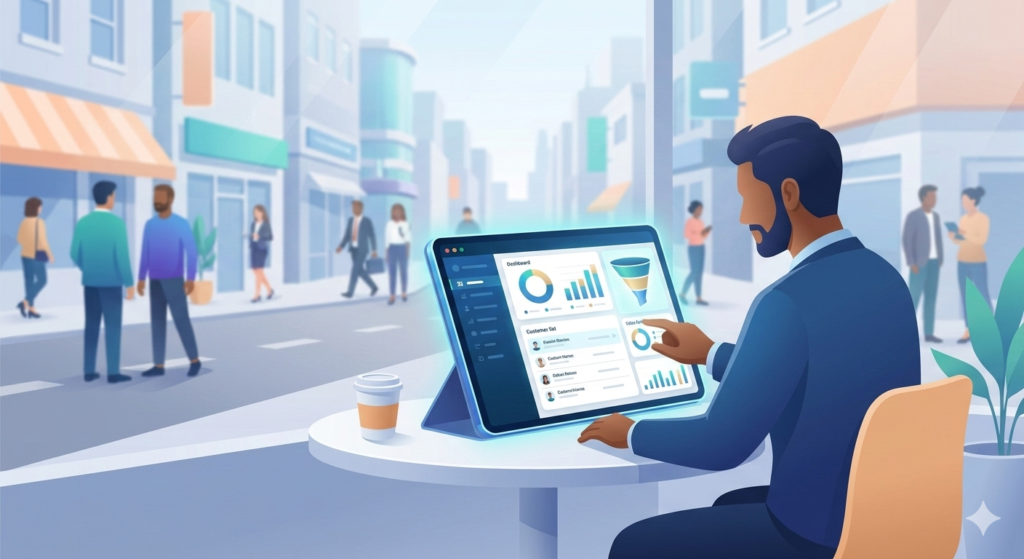A small business founder analyzing a CRM graph on their smartphone.