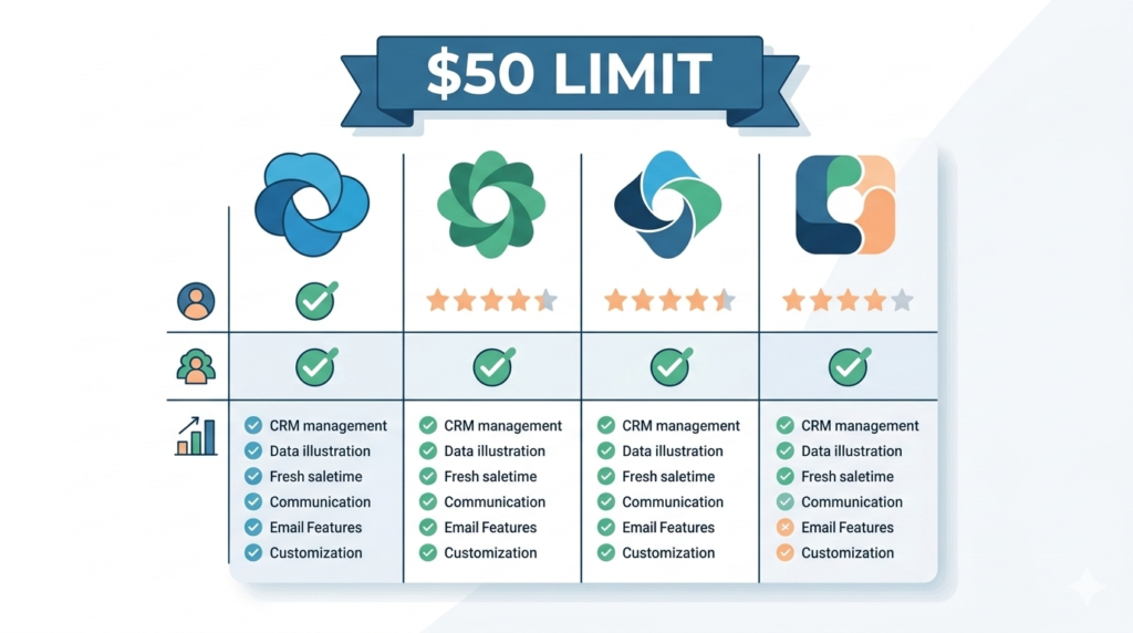 High-tech illustration of an automated CRM workflow with interconnected email, notification, and profile icons.