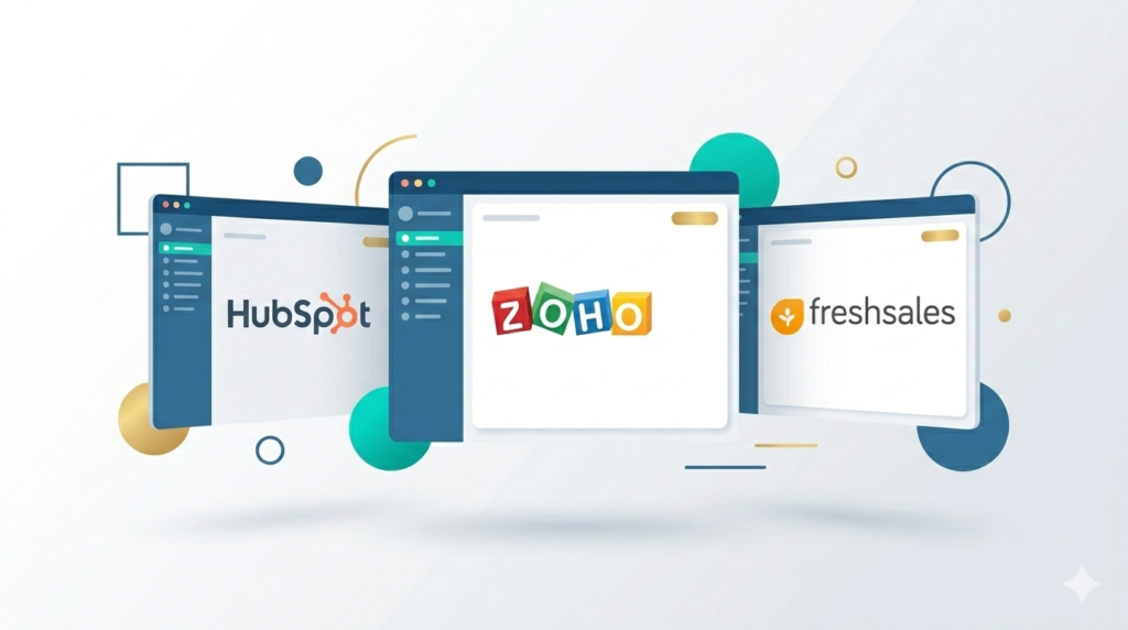 Professional vector illustration detailing a step-by-step CRM setup workflow, from data import to pipeline customization.