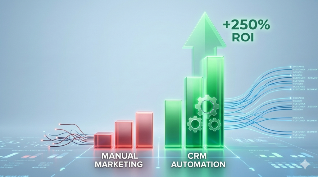 ROI comparison chart between manual marketing and CRM automation