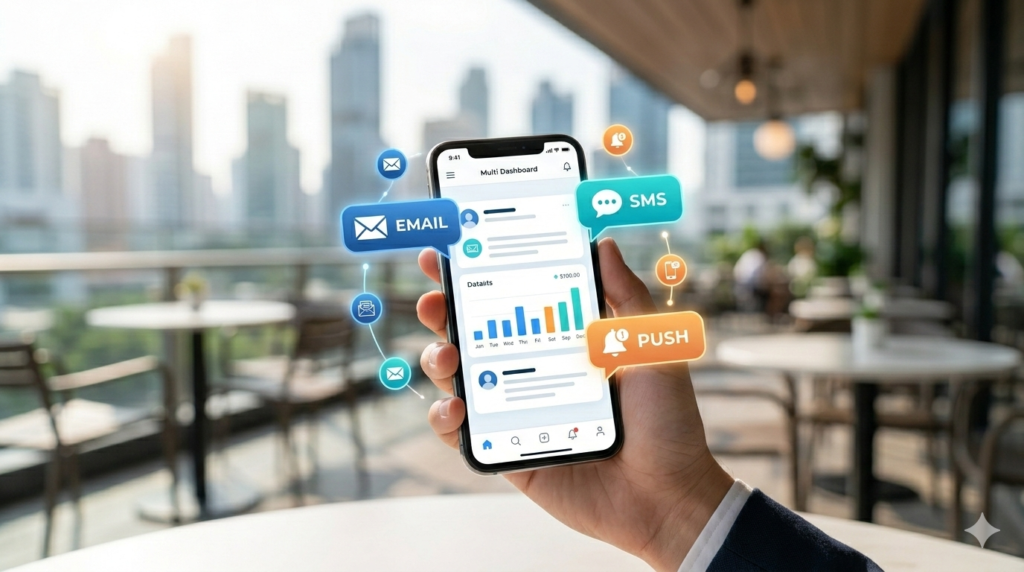 Multichannel marketing communication sync via e-commerce CRM.