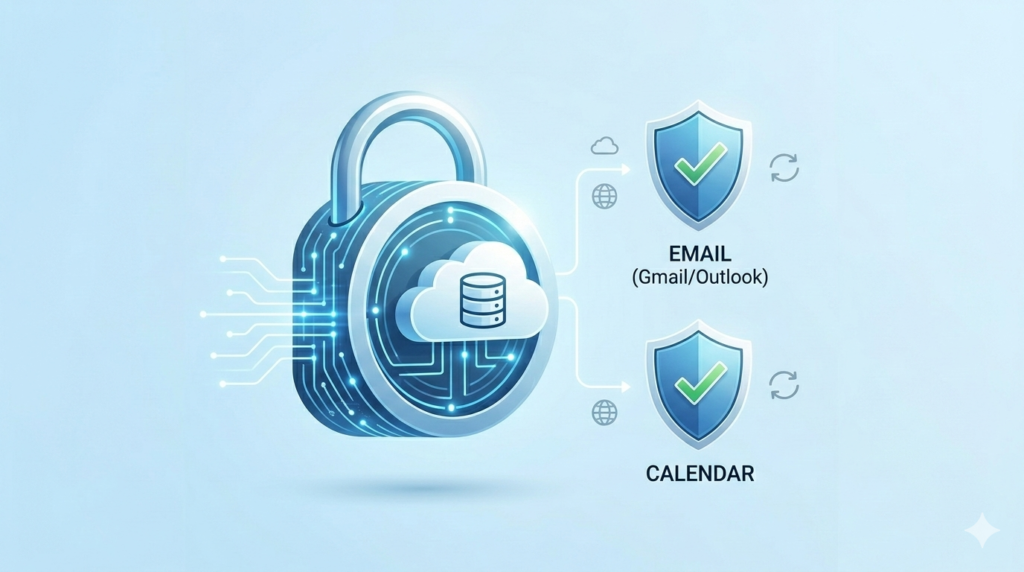 Infographic showing the automation of email and calendar syncing into a CRM.