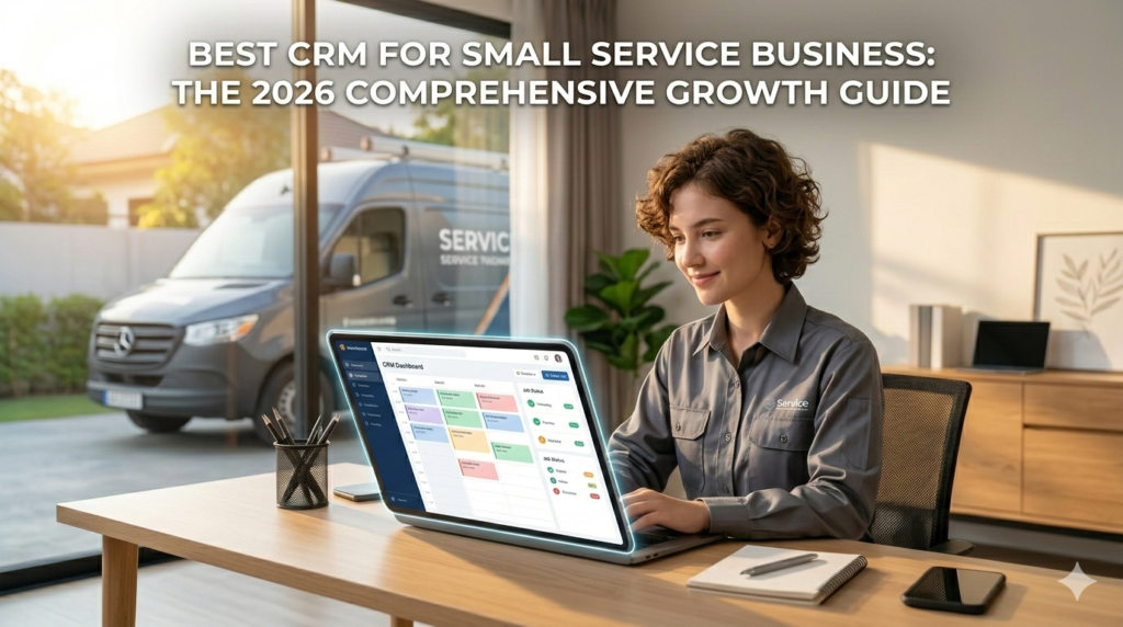 A young female service technician uses a CRM tablet to manage her 2026 scheduling.