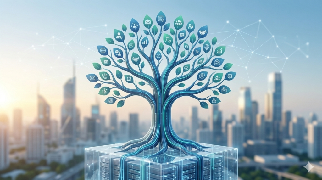 Cybersecurity concept showing encrypted cloud storage for small business data.