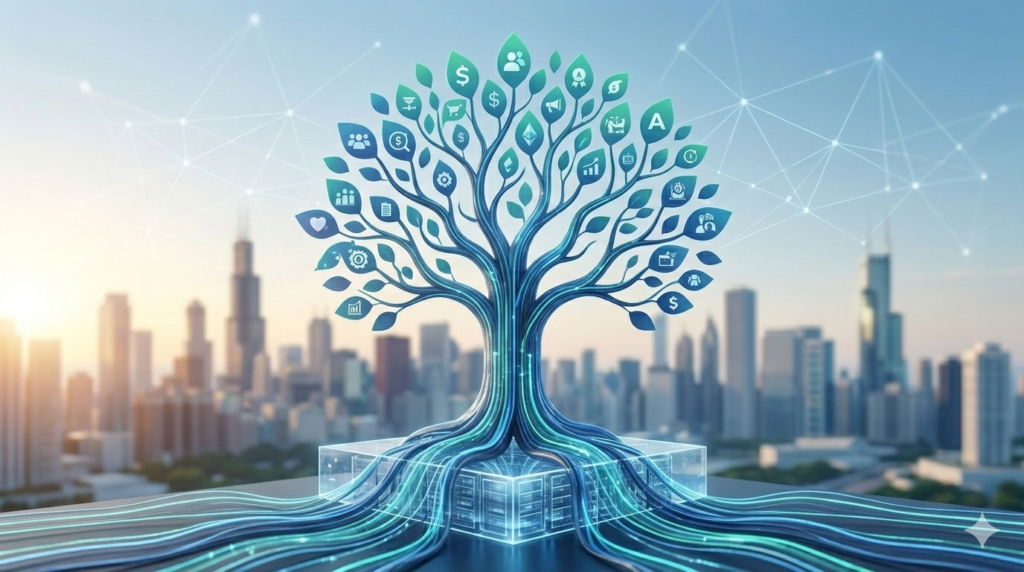 Digital visualization of a startup rocket fueled by customer data.