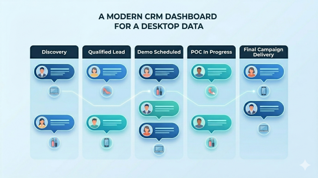 A visual agency workflow and kanban board in Monday.com CRM.