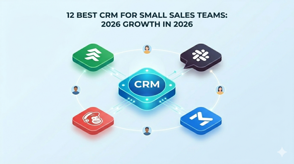Infographic showing a CRM integrated with email, chat, and phone apps.