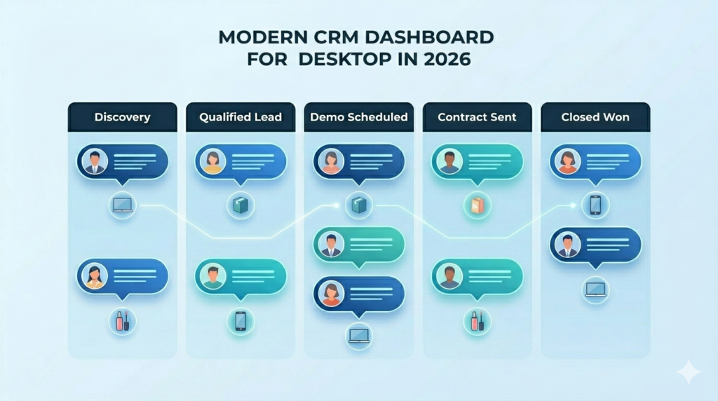 A visual sales pipeline and kanban board in a CRM software.