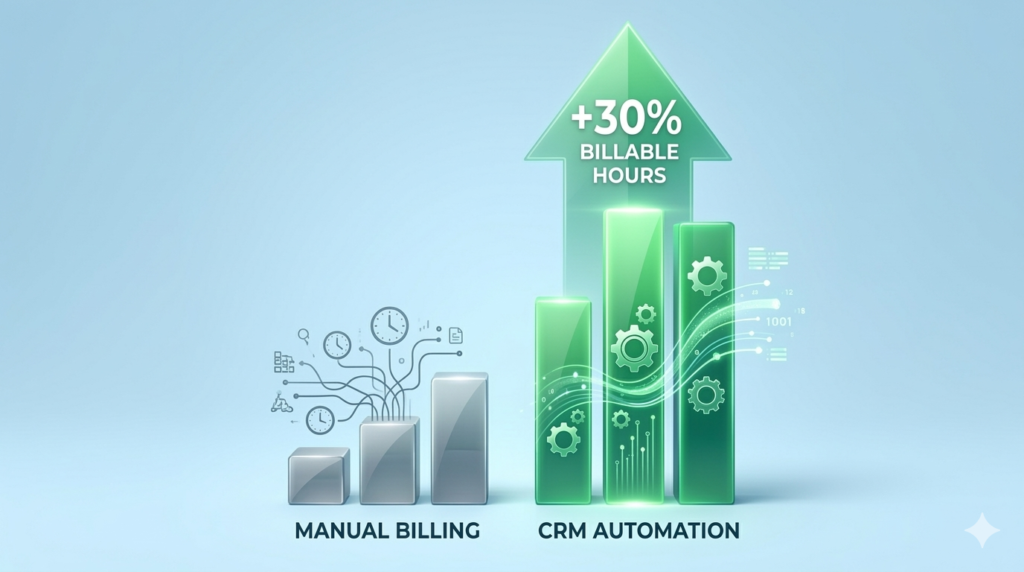 Chart comparing billable hour growth with and without CRM automation for law firms.