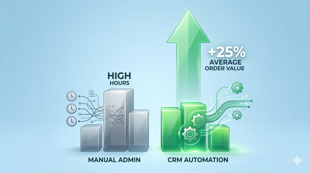 Chart comparing revenue growth with and without CRM automation for small retail.