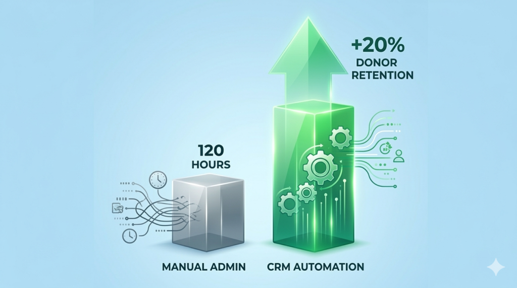 Chart comparing donor retention with and without CRM automation for small nonprofits.