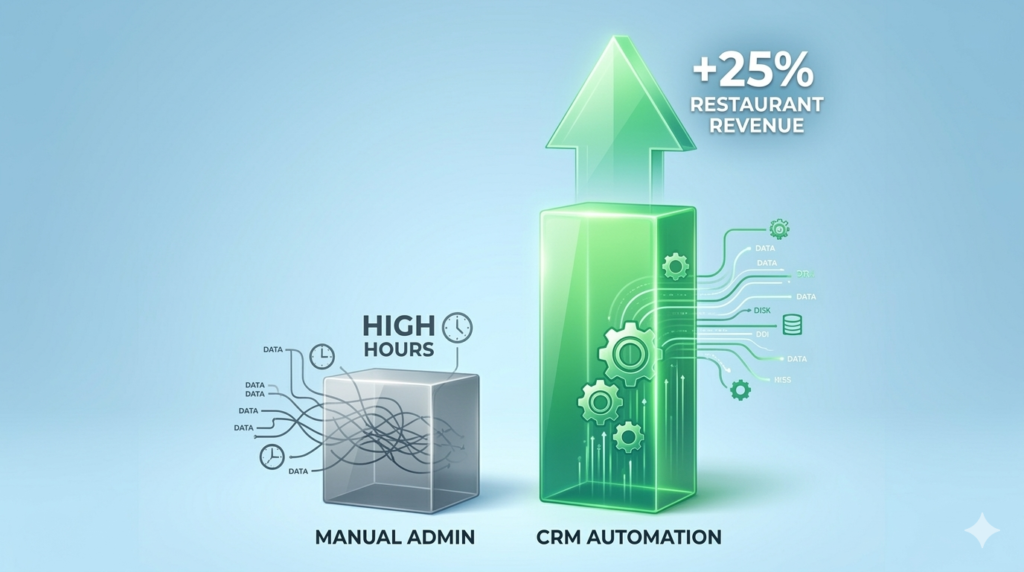 A modern restaurant manager stands at a desk analyzing financial growth charts in a safe office.