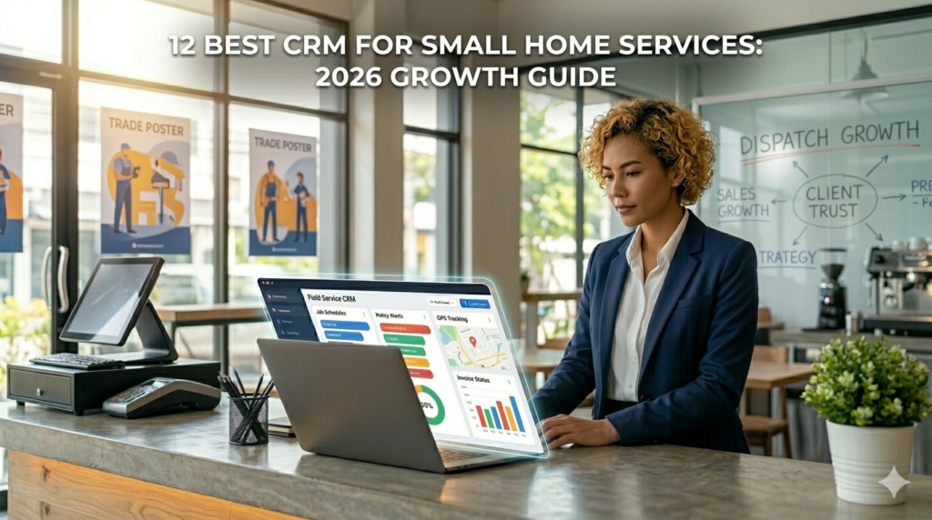 modern curly-haired female dispatcher stands at a desk analyzing client data on a glowing CRM dashboard in 2026.
