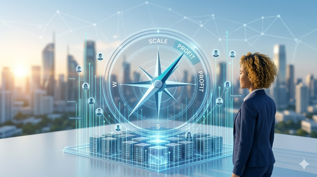 futuristic growth compass for home service businesses showing a shift toward profitability and scale
