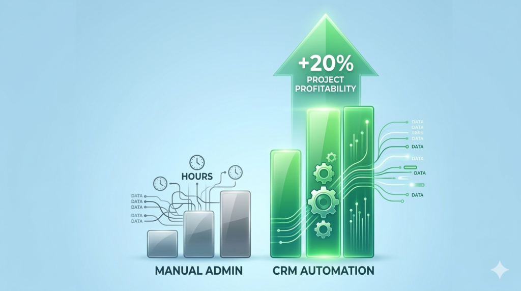 Chart comparing project profitability growth with and without CRM automation for small construction companies.