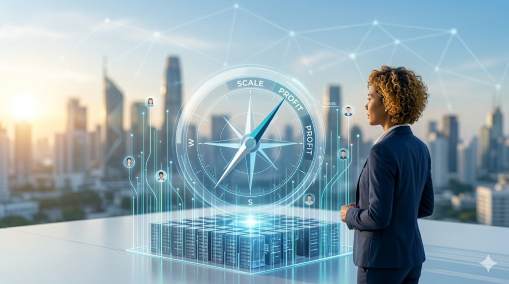 futuristic growth compass for construction businesses showing a shift toward scalability and profit